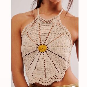 NWT Free People She Made Me Sunflower Hand Crocheted Halter Top size large